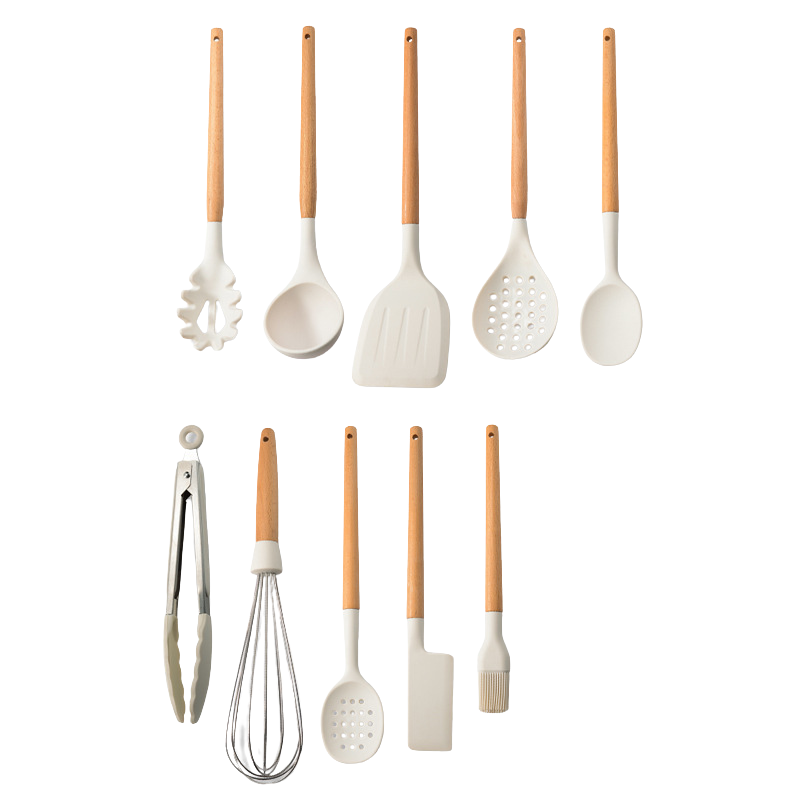 10-Piece Silicone Kitchen Utensil Set with Beechwood Handles