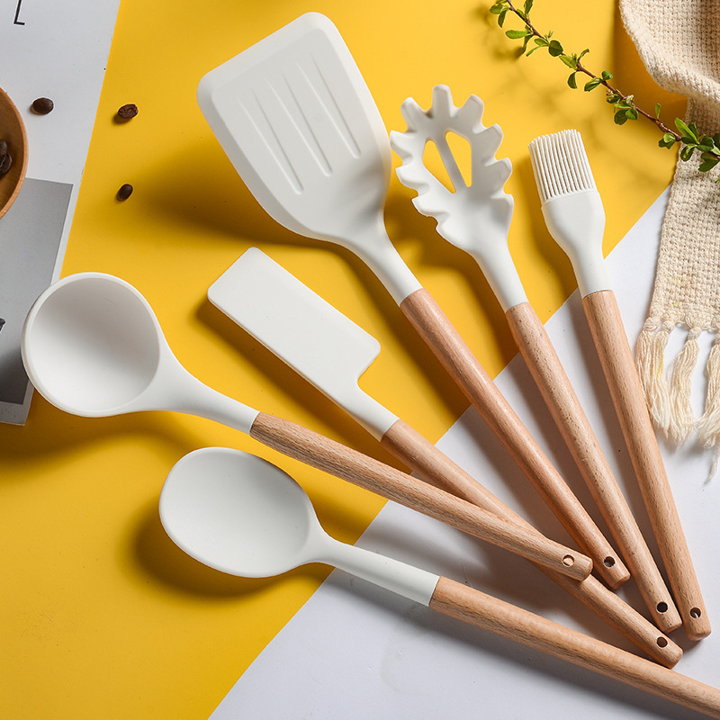 10-Piece Silicone Kitchen Utensil Set with Beechwood Handles - Image 2