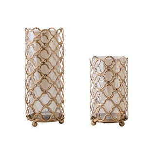 Glass Vase with Gold Geometric Metal Frame for Home Décor
