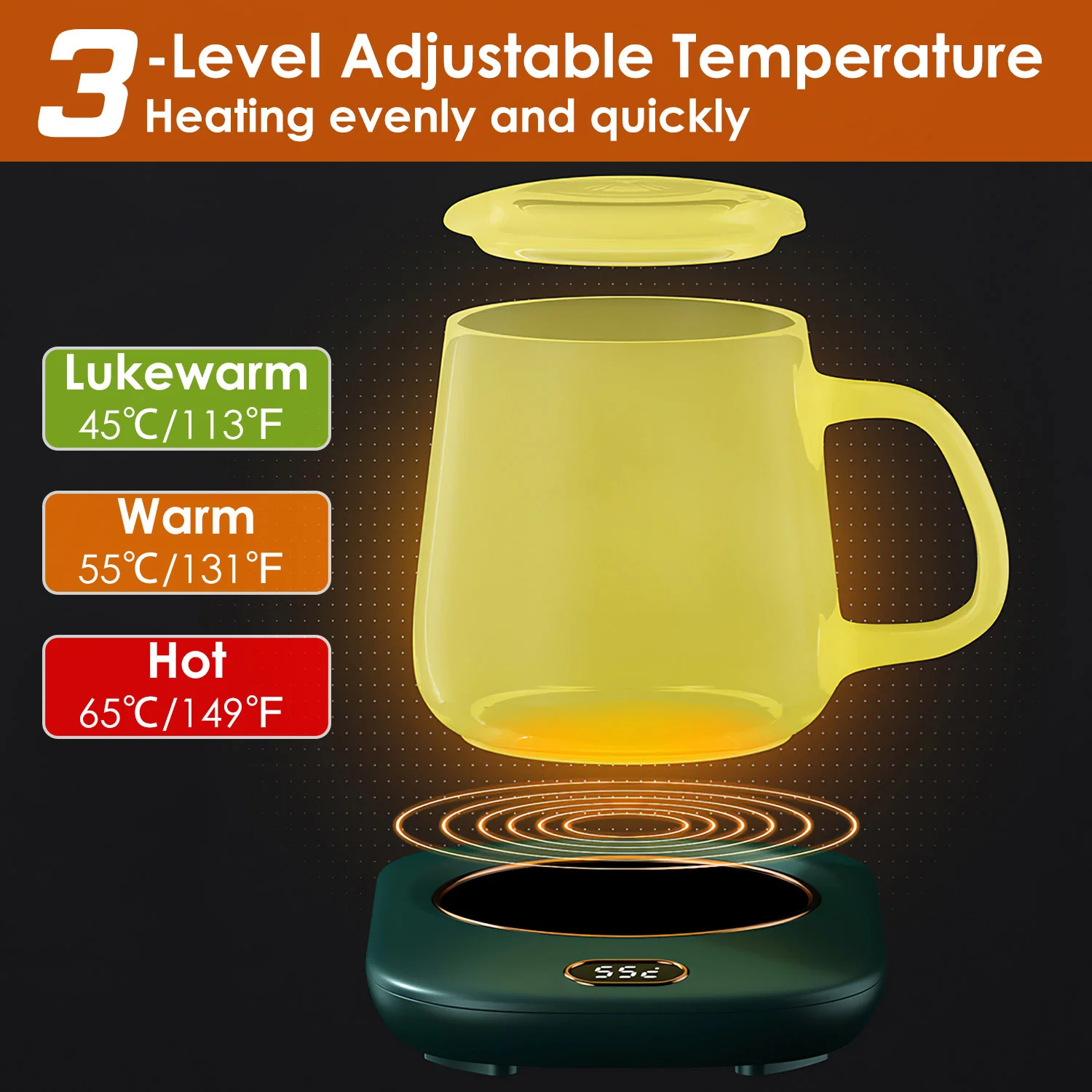 Electric Coffee Mug Warmer with 3 Temperature Settings for Desk - Image 5