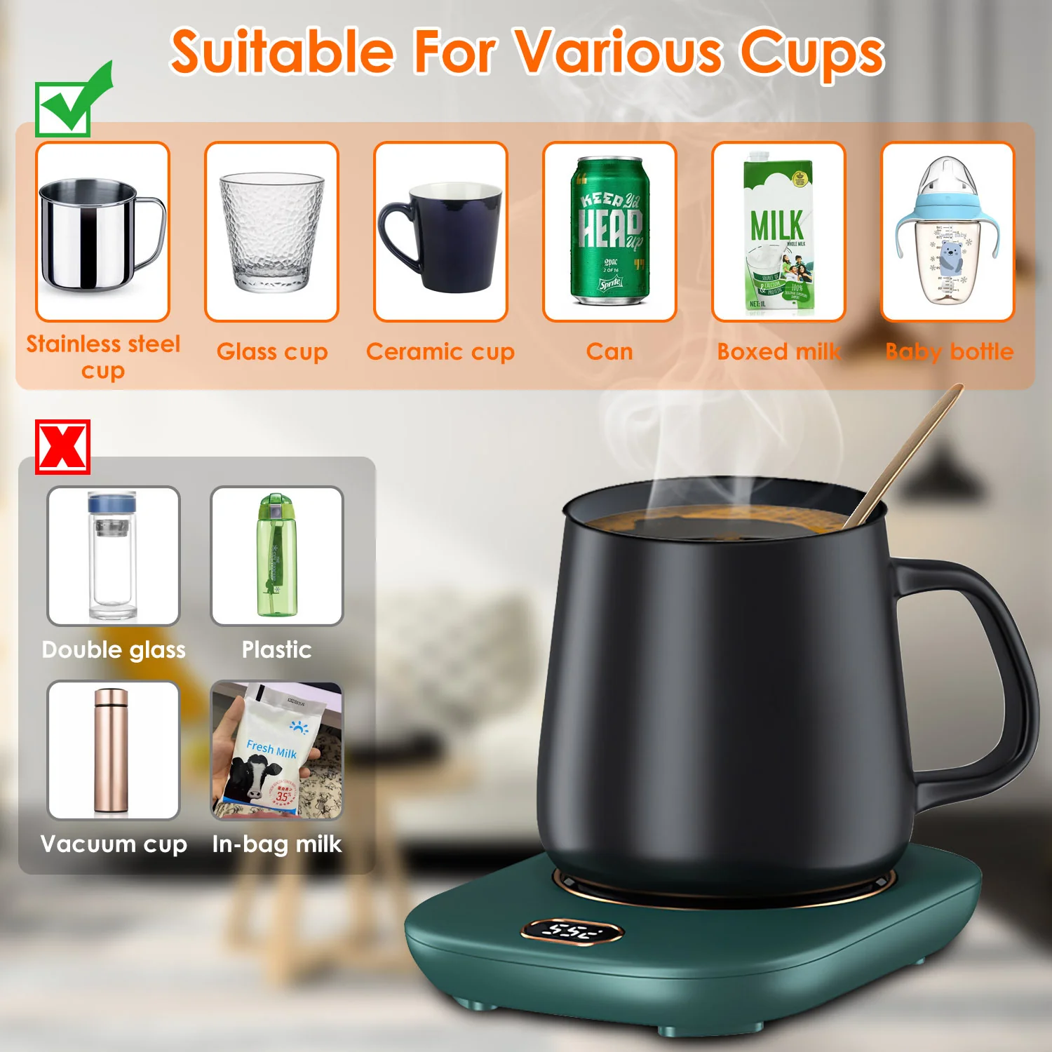 Electric Coffee Mug Warmer with 3 Temperature Settings for Desk - Image 7
